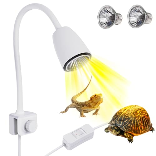 Moonorange Reptile Heat Lamp, 360° Rotatable Light Lamp with 2pcs Longlasting Basking Bulbs (25W + 50W), Suitable for Turtle, Snake, Lizard, Bearded Dragon, Reptiles (White) - color: C Lamp Kit (White)