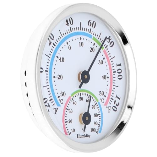 Mini Indoor Thermometer Hygrometer Analog 2 in 1 Temperature Humidity Monitor Gauge for Home, Wall, Room, Outdoor, Offices, Display Mechanical (Silver)