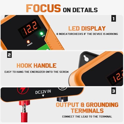 12 KV Electric Fence Charger with LED Display, 2 Joule, 10 Miles | Waterproof, AC DC, High Power, Portable for Livestock & Predator Protection, Gardens, Orchards, Dogs, Pets, Poultry