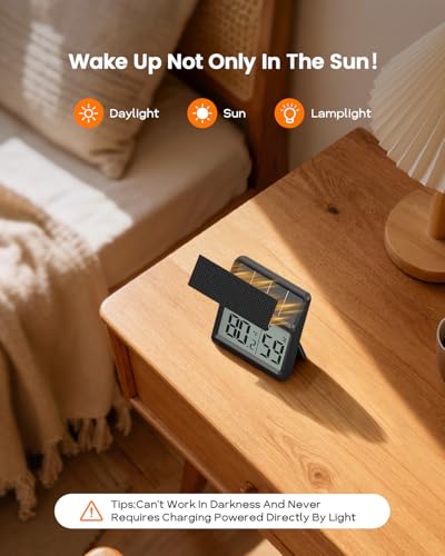 Digital Indoor Thermometer & Hygrometer, Light Powered (No Rechargeable Batteries Runs Only on Real-time Light Exposure) Solar Indoor Temperature and Humidity Monitor, Humidity Gauge - color: Black
