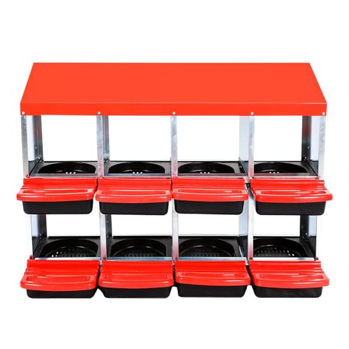 8-Compartment Chicken Nesting Box, Heavy Duty Galvanized Steel Poultry Nest Box, Wall Mount/Freestanding Design for Hens, Ducks, Backyard Homesteads & Farm Use, Red, No Stand - color: Red, size: 8 Room