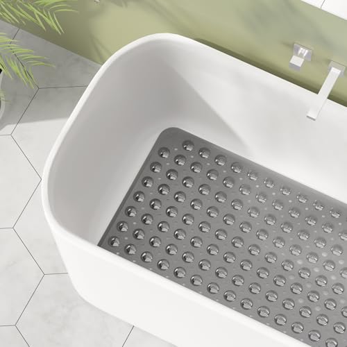 AmazerBath Shower Mat Non Slip 40 x 16 Inches, Shower Stall Mats with Suction Cups and Drain Holes, Non Slip Bath Mat for Tub for Elderly & Kids, Clear Black - color: Clear Black, size: 40" x 16" (Rectangular)