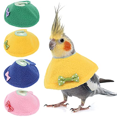 4 Pack Soft Bird Elizabethan Collars, Adjustable Parrot Recovery Cone for Feather Plucking & Anti Bite, Cute Cotton Bird Neck Protector for Cockatiel Budgie Lovebirds Small Parrots