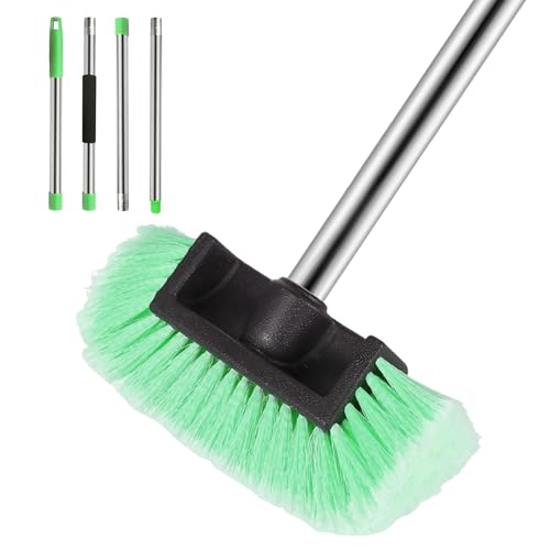 Car Wash Brush with Long Handle – Five-Sided Soft Bristle Brush for Car, Truck, SUV, RV, Boat & House Siding Cleaning(Green) - color: Green
