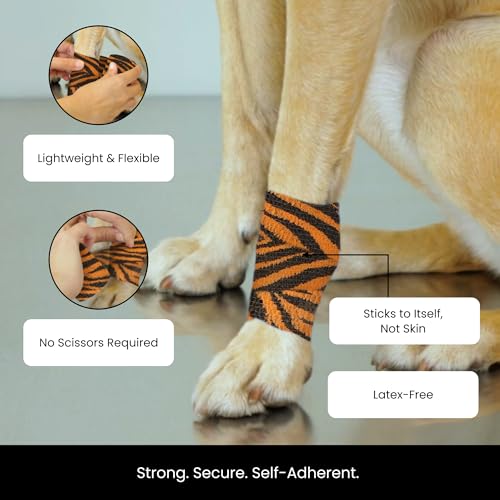 Zodaca Vet Wrap Rolls - Pet & Dog First Aid Tape - Self-Adherent Support Bandage Wrap - Animal Print Bandages - 6 Rolls, 2 in x 15 ft