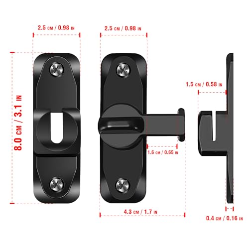 Sliding Barn Door Lock, 90/180 Degree Heavy Duty Flip Gate Latches,Thickened Anti-Rust Hasp Latch for Barn Doors,Garden, Bathroom, Outdoor, Garage, Window (Black,2 Pack) - color: Black & Basic Version
