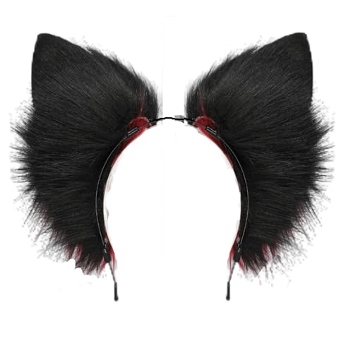 Handmade Wolf Ears Headband Fox Ear Hairband Wolf Cosplay Props - color: Red