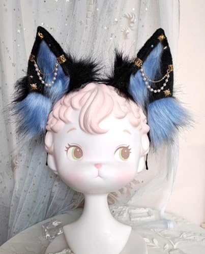 Handmade Wolf Ears Headband Fox Ear Hairband Wolf Cosplay Props - color: Blue1