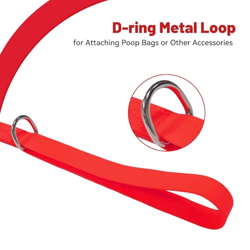 Waterproof Dog Leash, 5/6 FT Durable Odor-Proof Dog Leashes with Strong Metal Hooks Fits Small Medium or Large Dogs (Red, 6FT - 1 inch Width) - color: Red, size: 6FT - 1 inch Width