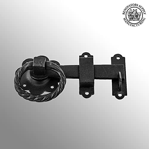 Renovators Supply Manufacturing Black Wrought Iron Floral Ring Pull Gate Latch Fence Door Lock with Mounting Hardware - color: Wrought Iron Floral, size: Pack of 1