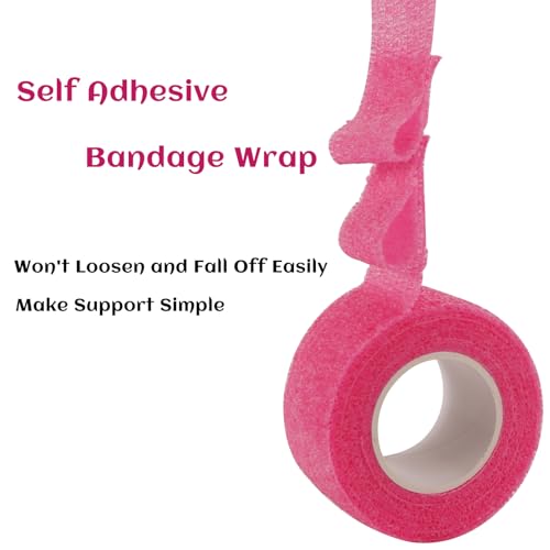 24 Rolls Elastic Self Adhesive Bandage Wrap 1 Inch, Breathable Non Woven Cohesive Bandage, Vet Wrap for Dogs, Ankle Sprains Swelling Medical First Aid Tape, Sports Athletic Tape Color Hot Pink - color: 1 Inch-24 Count Hot Pink