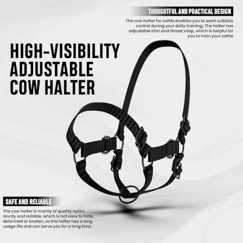 Adjustable Nylon Cow Halter | Calf Halter one Halter for (1 Year to Full Size) Easy Adjustable Straps elimates the Need of Ill-Fitting Cattle Halter - color: BLACK
