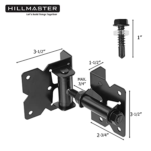 Heavy Duty Gate Hinges 2 Pack Solid Vinyl Fence Gate Closer Hinges with 22 Durable Screws, 90 Degree Tension Boerboel Gate Hinges Hardware Kit for Wooden/PVC Fence, Manual Close & Black Finish - size: Fixed