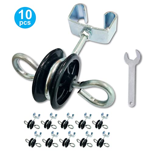 QMARK Farm Electric Fence T-Post Gate Handle Anchors, Double Hooks T Post, 2-Rings T-Post Insulators, Black(10)
