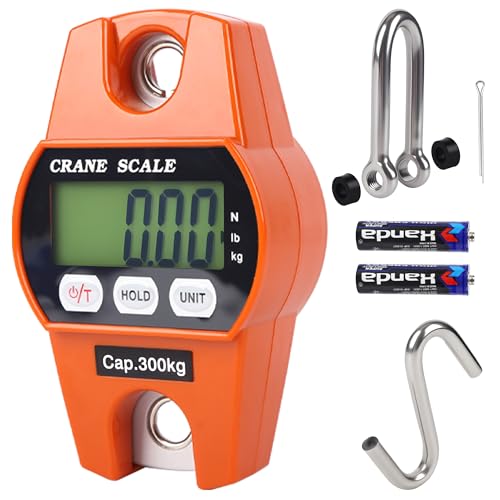 660lb/300kg Digital Crane Scale - Compact LCD Handheld Hanging Scale for Garage, Farm, Hunting, Fishing & More(300kg/Plastic/Orange) - color: 300kg/Plastic Shell/Orange