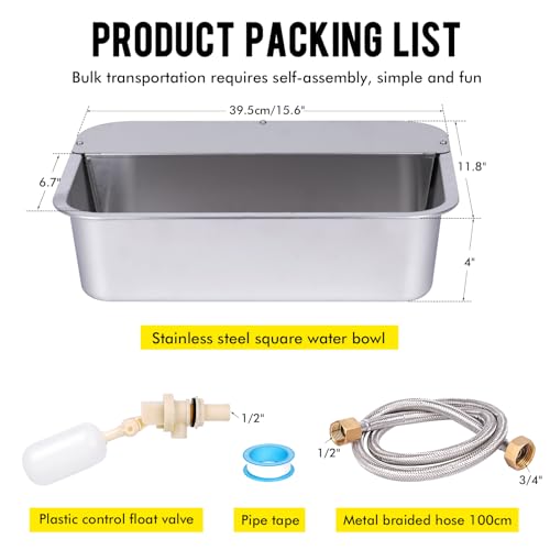 3Gal Automatic Outdoor Dog Water Dispenser for Large Breed Dogs Auto Self Filling Water Bowl Stainless Steel Dog Pet Waterer for Big Cat Chicken Goat Sheep Livestock (15.7" X 11.8")