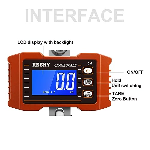 RESHY Digital Crane Scale 2200lb/1000Kg Digital Hanging Scale Industrial Heavy Duty Crane Scale for Farm,Deer,Livestock,Factory,Construction,Hunting CE Certified