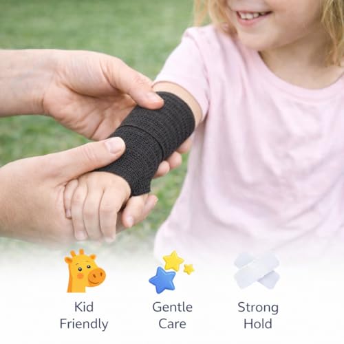 HARZ Self Adhesive Bandage Wrap – 24 Pack 2" 5yds Elastic Wrap Bandages – Stretch Non-Woven Color Tape Rolls – Athletic Cohesive Tape for Sports, Vet, Ankle, Wrist Wrapping (24 Pack Black, 2 Inch) - color: 24 Pack Black