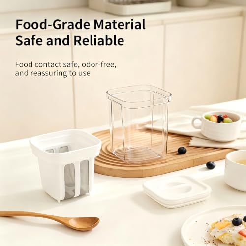 Premium Greek yogurt strainer with lid, 80-mesh stainless steel sieve | Make homemade high-protein Greek yogurt; works for soy milk & juice; airtight lid blocks fridge odor, reusable & space-saving