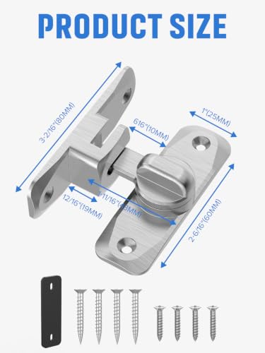 90/180 Degree Flip Barn Door Lock, Sliding Door Latch, Silver-2PC | Protect Privacy - Security Lock, Small Gate Latches Hardware for Barn, Garden, Bathroom, Cabinet, Window - color: Silver-2PCS