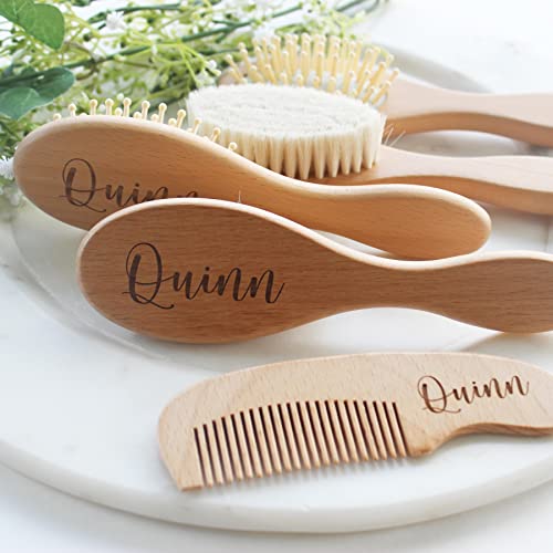 Baby Hair Brush | Personalized Baby Gifts | Brush | Wooden Brush Set | Perfect For Cradle Cap | Natural Goat Hair | 3 Piece Set