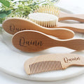 Baby Hair Brush | Personalized Baby Gifts | Brush | Wooden Brush Set | Perfect For Cradle Cap | Natural Goat Hair | 3 Piece Set
