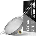 Walfos 7.8 Inch Fine Mesh Strainer, Premium Stainless Steel Colanders and Sifters, with Reinforced Frame and Sturdy Handle, Perfect for Sift, Strain, Drain and Rinse Vegetables, Pastas and Tea - style: 7.8" Large Strainer