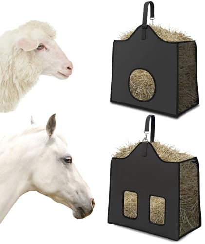 Hay Feeder for Goats and Horses - Slow Feed Design, Heavy Duty Hanging Hay Bag for Barn, Trailer & Paddock, Easy to Hang & Clean(1pcs, Black) - color: 1pcs-black