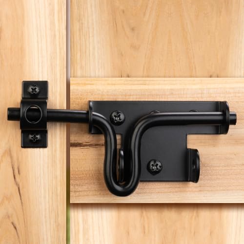 Slide Bolt Gate Latch Lock for Wooden Fence with Padlock Hole, 1pcs | Heavy Duty Black Sliding Bolt Gate Lock Latch Hardware, Door Gate Latch Barrel Bolt Latches for Wooden Vinyl Fence Barn Shed - size: Upgrade
