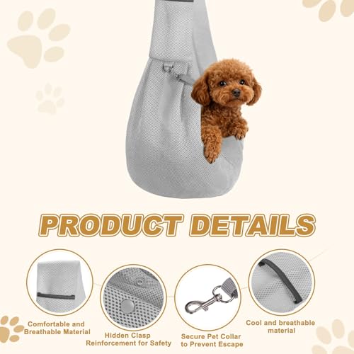 Dog Sling Carrier for Small Dogs and Cats Up to 16.5 Lbs, Soft Pouch Breathable Mesh Pet Crossbody Shoulder Bag, (Gray, 1 Pcs) Intended for Outdoor/Camp/Travel - color: Gray