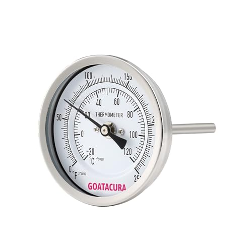 Bimetal Thermometer, Full Stainless Steel, 3" Dial Size, 6" Stem, 1/2" NPT Back Mount, 0-250 Deg F/-20-120 Deg C, 1% Accuracy - size: L=6"