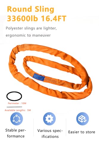 Round Sling 33600lb 16.4FT Rigging Sling Polyester Endless Lift Sling for Hoist Heavy Duty Objects Heavy Duty Poly Lifting Sling【15T-5M】 - size: 33069lb-13ft