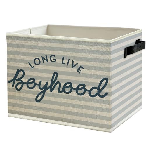 Long Live Boyhood Boys Storage Bins Box with Handles, Light Blue Striped Collapsible Basket Organizer for Kids Boy Nursery Room Bedroom Bathroom Playroom Books Clothes - color: Color12