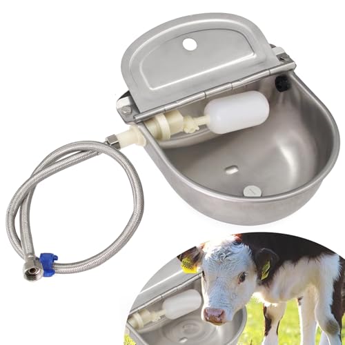 304Stainless Steel Automatic Dog Waterer with Float Valve 3/4'' Water Hose | Wall Mount Automatic Animal Watering Bowl Livestock Dispenser Horse Dog Cow Water Bowl