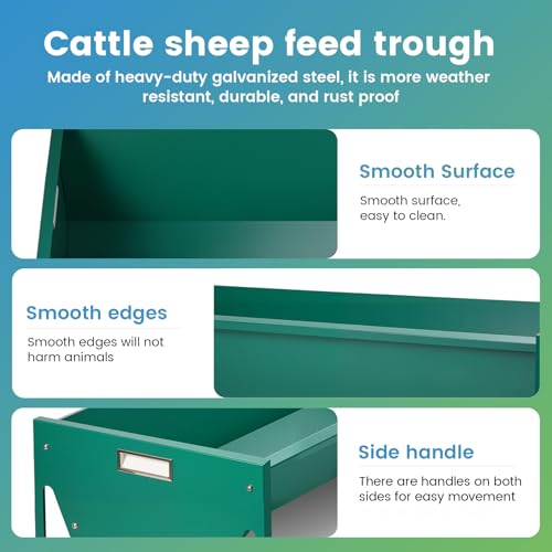 Goat Feeder Horse Trough Livestock Grain & Hay Feeder | Heavy-Duty Galvanized Steel Livestock Feeding Trough with Drain Holes, Works for Deer, Goat, Sheep, Cattle, Horse and Pig
