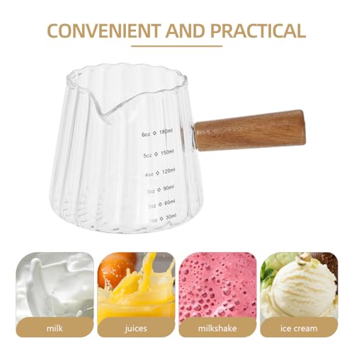 Cabilock Glass Milk Frothing Pitcher Measuring Cup 4.72 X 2.87 X 2.75 in Milk Cup with Spout for Espresso Latte Art Baking Sauce Syrup Home Bar and Party Use