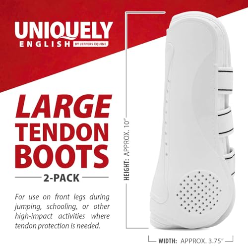 Jeffers Uniquely English Open Front Tendon & Fetlock Boots Set for Horses, Ventilated Neoprene Horse Leg Protection Boots, Shock Absorbing Lining for Jumping & High Impact Activities - color: White, size: Medium