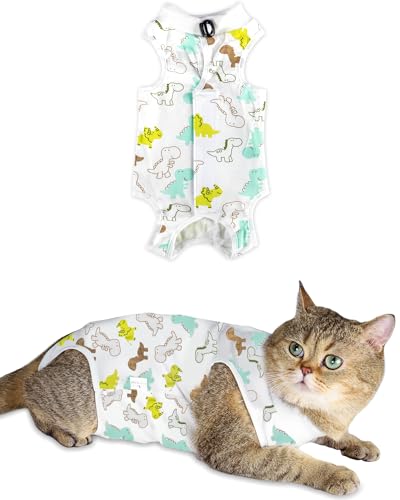 ANWA Cat Recovery Suit - Breathable Cat Onesie for Cats After Surgery Female, Kitten Surgery Recovery Suit Female Abdominal Wounds - color: Dinosaur, size: Small