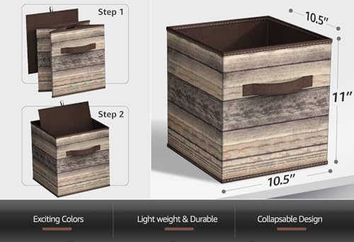 Sorbus 11 x 11 Storage Cubes, Foldable Fabric Bins (4 Pack, Rustic Brown) | Toy bin with carry handles and collapsible design keeps books, clothes and playroom essentials sorted in cubbies and closets. - color: Rustic Brown