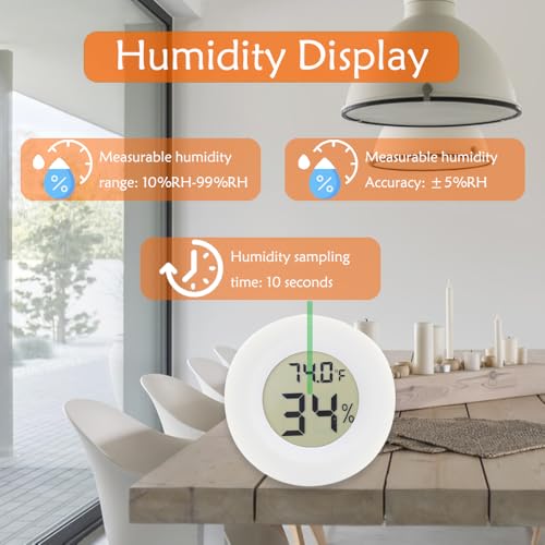 Digital Mini Thermometer Round Hygrometer, 3-Pack, LCD Display, Indoor Temperature Humidity Meter for Greenhouse, Fridge(White)