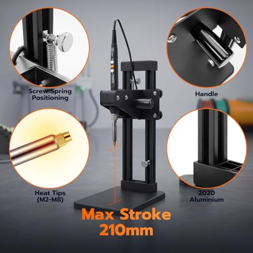 Vertical Heat Set Insert Tool Press for Plastic Parts & 3D Print Components | Insertion Height 210mm,with Quick Change M2-M8 Sizes Heat Insert Tips & 60W Soldering Iron - color: ZW12H