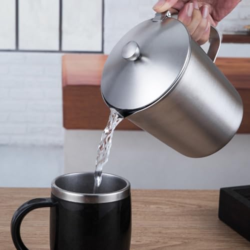 Measuring Cups Set, Stainless Steel Multipurpose Clear Markings Milk Frothing Pitcher, Portable Liquid Measuring Cup with Handle Lid for Latte Art Coffee Bar 500ml 16oz