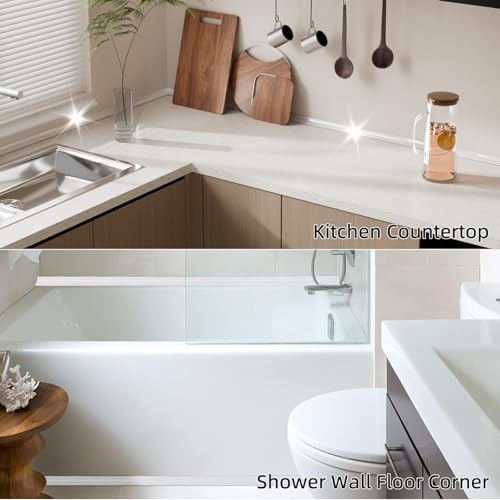 78 inch Shower Threshold Water Dam Barrier Water Stopper, Glass Shower Door Bottom Seal Strip, Silicone Rubber Kitchen Sink Splash Guard for Countertop, Bathtub, Bathroom（White） - color: White, style: 78 Inch