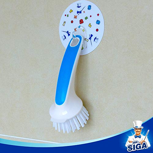 MR.SIGA Pot and Pan Cleaning Brush, Dish Brush for Kitchen, Blue, Pack of 2 | Dish brush with non slip handle and built in scraper - color: Blue & White