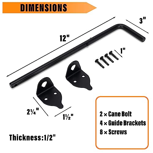 12" Heavy Duty Cane Bolt Gate Drop Rod-Steel Gate Ground Latch Designed for Wood Metal Vinyl Gates or Double Doors Fence Applications-2 Pack - size: 12 Inch-2 Pack