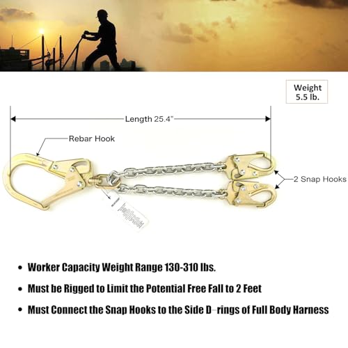 Rebar Positioning Chain Assembly with Swivel Double Self-Locking Snap Hooks Construction Positioning Chains ANSI/OSHA Compliant