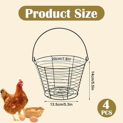4 Pcs 8" Black Round Wire Egg Basket for Gathering Fresh Eggs Metal Egg Collecting Basket with Handle Chicken Eggs Holder Countertop Farmhouse Kitchen Decor Storage