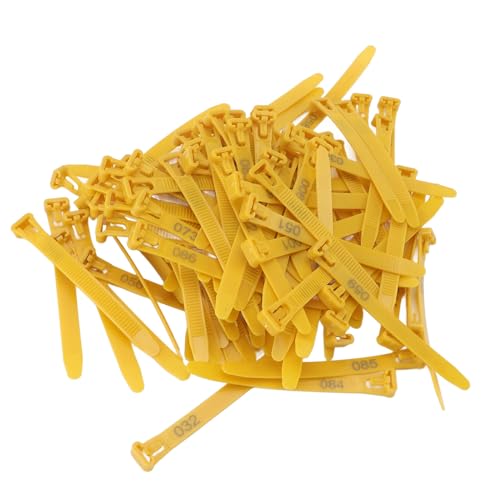 100pcs Chicken Leg Bands Rubber Chicken Identification Leg Bands Adjustable Duck Leg Bands Fadeless Numbered Poultry Chicken Identification Leg Tags for Farm Turkey Duck Chicken - color: Yellow
