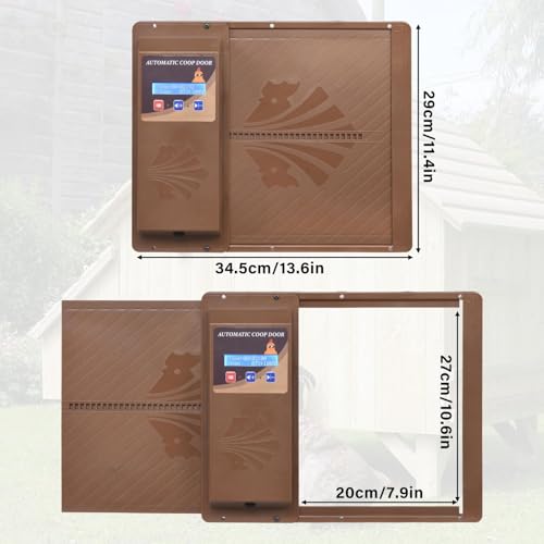 Automatic Chicken Coop Door with Timer, Side Opening Large Entry for Chickens, Battery Operated Or USB Powered, Anti-Pinch Sensor, LCD Display, Easy Installation Poultry Door - color: Coffee