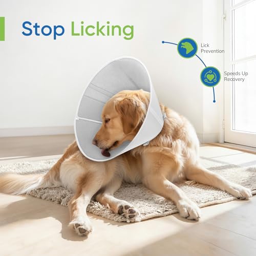 Soft Dog Cone Collar to Stop Licking After Surgery, Mesh Breathable Pet Recovery Collar for Large Medium Dogs, Elizabethan Cone Alternative(S) - color: Grey, size: S